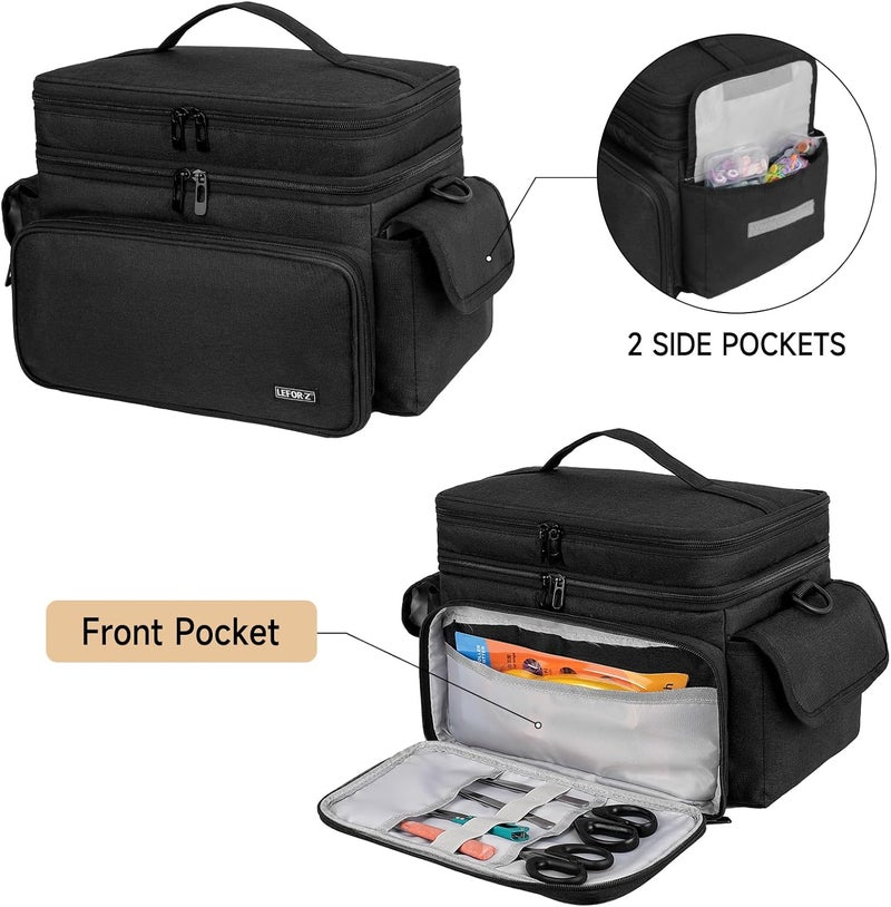 LEFORZ Large Sewing Supplies Organizer(13 x 8 x 9 in),Double-Layer Sewing Accessories Storage and Organizer Case Bag,Protable Travel Sewing Box Sewing Basket for Sewing Tools,Black(Bag Only) - Image 5